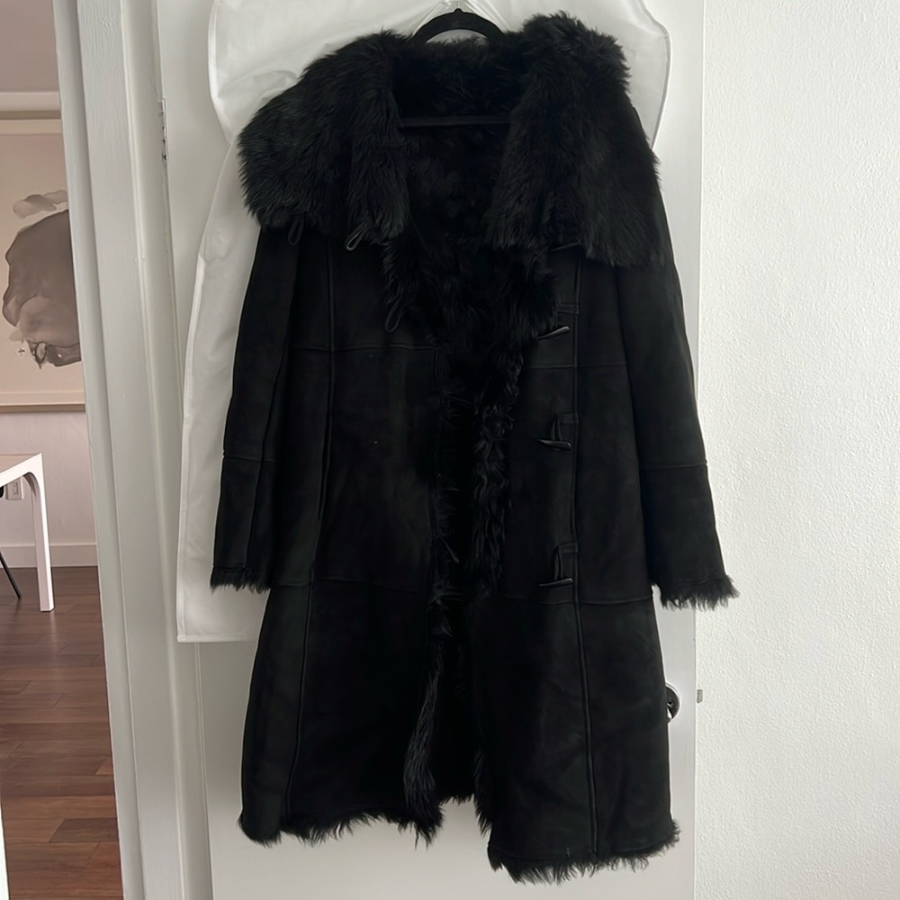 Andrew Marc genuine black suede and shearling coat